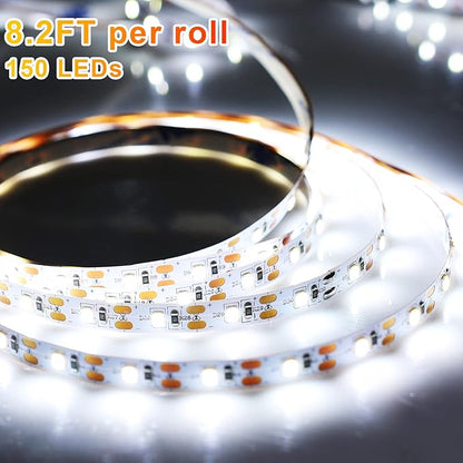 16.4FT Daylight White LED Strip Light with USB Plug+Battery Box Operated, 6000K Soft White Ribbon Strip, Adhesive 300LED Flexible Strip Tape for Kitchen Bedroom Under Cabinet TV Computer