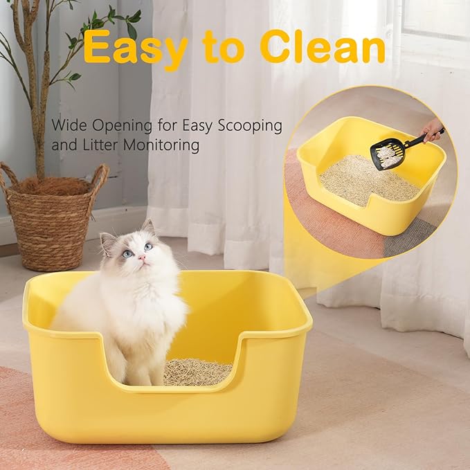 Large Cat Litter Box with High Sides,Cat Boxes for Indoor Cats,Cat Litter Pan for Kitty,Litter Box with Low Entry,Easy to Clean,Anti-Splashing (Grey)-Mewly Pet