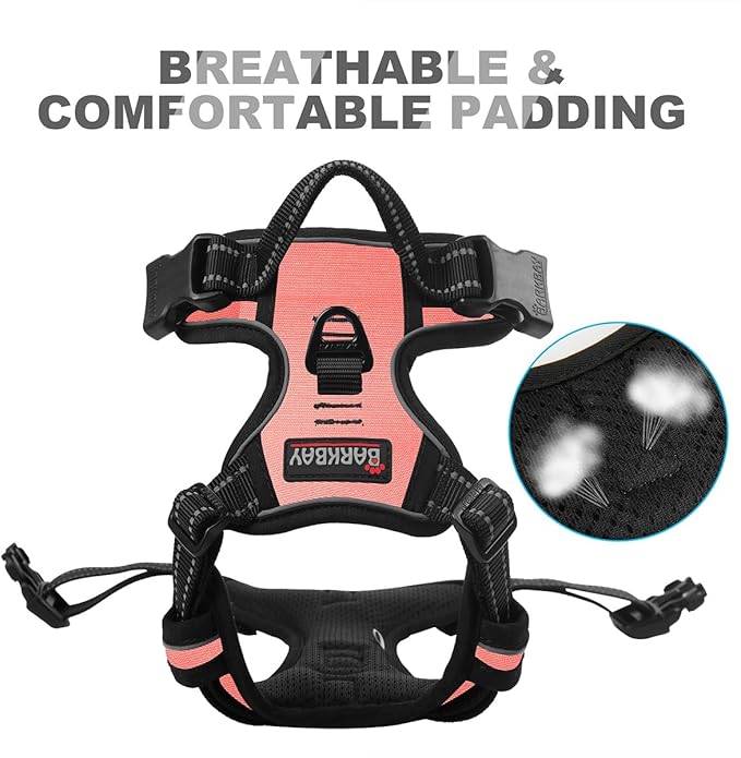 BARKBAY No Pull Dog Harness Front Clip Heavy Duty Reflective Easy Control Handle for Large Dog Walking(Light Pink,M)-Mewly Pet
