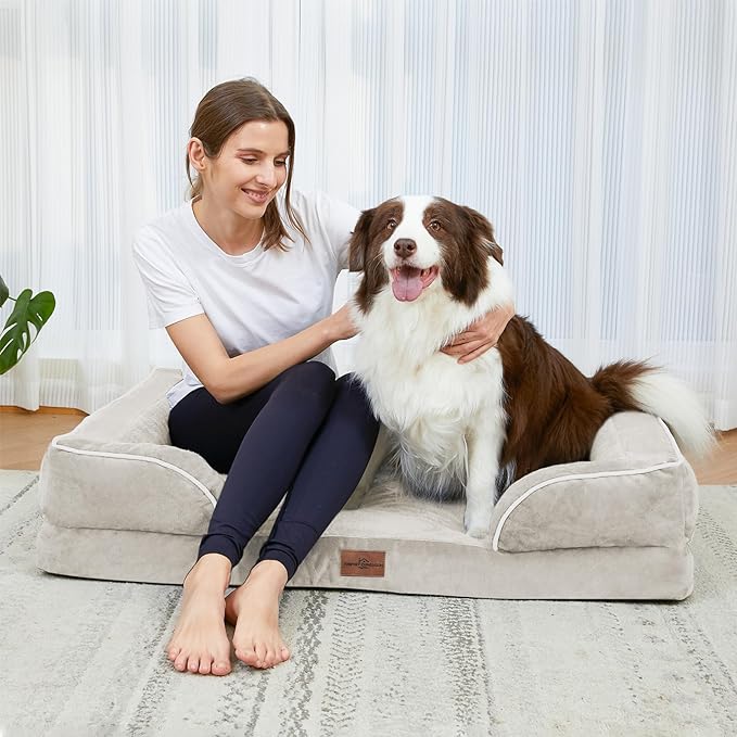 Comfort Expression Large Dog Beds Waterproof Orthopedic Foam Dog Sofa Beds Comfy Pet Bed with Washable Removable Cover & Non-Slip Bottom(Large,Beige)-Mewly Pet