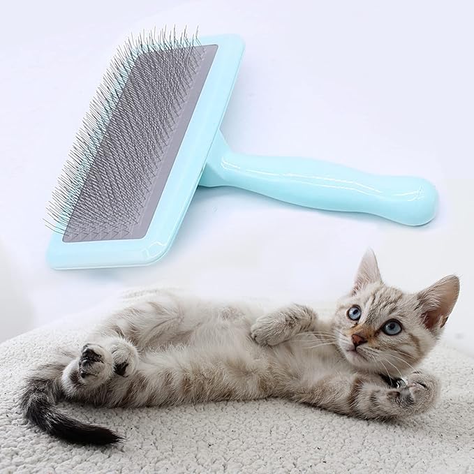 Air Cushion Slicker Brush for Dogs Cats,Soft Pin Shedding Brush for Short Haired Dog,Cat, Pet Grooming Wire Brush for Thin Curly Matted Tangled Hair,14mm(0.55"),Green-Mewly Pet