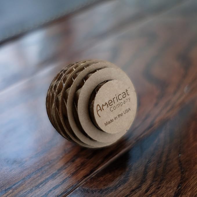 Cat Ball Toys by Americat – Made in USA – Safe Cardboard Cat Toys – for Interactive and Independent Play, Exercise & Stress Relief for All Breeds & Ages (Pack of 3 Round Balls)-Mewly Pet