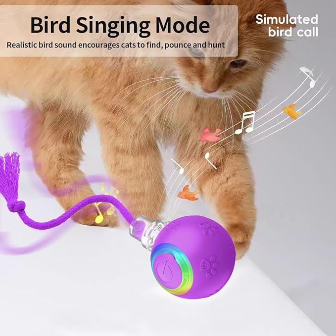 Interactive Cat Toys, Automatic Moving Cat Toys for Bored Indoor Adult Cats, Fast Rolling, Chirping & Motion-Activated Kitty Toys, Fun Gift for Cats with Speedy Tail 2.0, USB Rechargeable, Purple-Mewly Pet