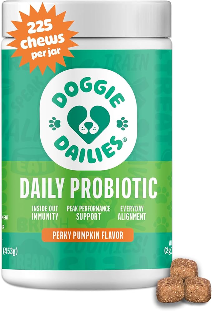 Doggie Dailies Probiotics for Dogs - Advanced Dog Probiotics with Prebiotics - Promotes Digestive Health - Supports Immune System and Overall Health (Pumpkin) 225 Soft Chews-Mewly Pet