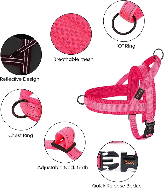 Didog No Pull Dog Harness with Soft Mesh Padded,Reflective & Quick Fit Light Weight Dog Strap Vest Harness,Easy for Walking Training (M:Chest 21-26", Pink)-Mewly Pet