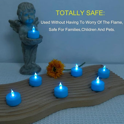 LED Tea Lights Candles- 12PACK Blue Flameless Candles Realistic and Bright Flickering Long Lasting 200Hours for Holiday Celebration,Party, Home Decoration,Battery Operated