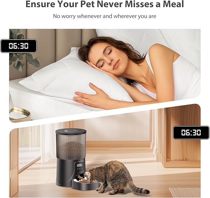 Automatic Cat Feeder: 4L Timed Cats Food Dispenser Programmable 1-6 Meal for Cat and Small Medium Dog- Auto Pet Feeder Easy to Set Up Dual Power Supply with Desiccant Bag| Detachable Washable-Mewly Pet