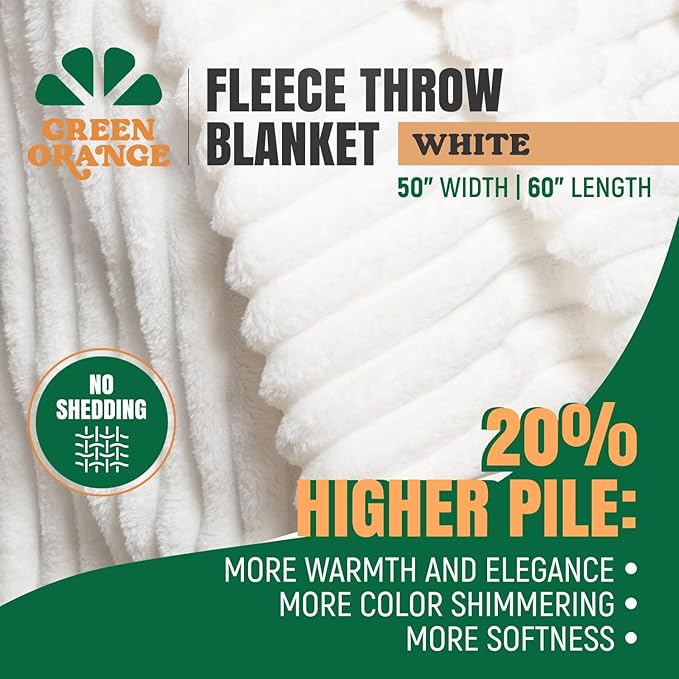 GO Premium Plush Soft Throw Blanket for Couch - White Fleece Blanket for Living Room, Bedroom, Home Decor - Small Couch Blanket for Men, Women (50x60 Inches)