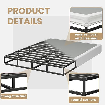 Full Size Box Spring, 7 Inch Low Profile Metal Frame Mattress Foundation, 3000 lbs Heavy Duty Boxspring with Fabric Cover, Easy Assembly, Noise Free, Non-Slip