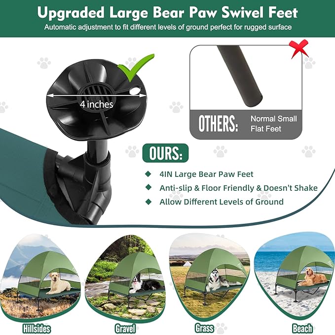 Upgraded Elevated Dog Bed with Canopy, Portable Raised Outdoor Dog Bed with Stable Anti-Slip Feet, Wider Shade Pet Bed Cot, Raised Dog Beds for Large Pets Camping, Indoor & Outdoor Use-Mewly Pet