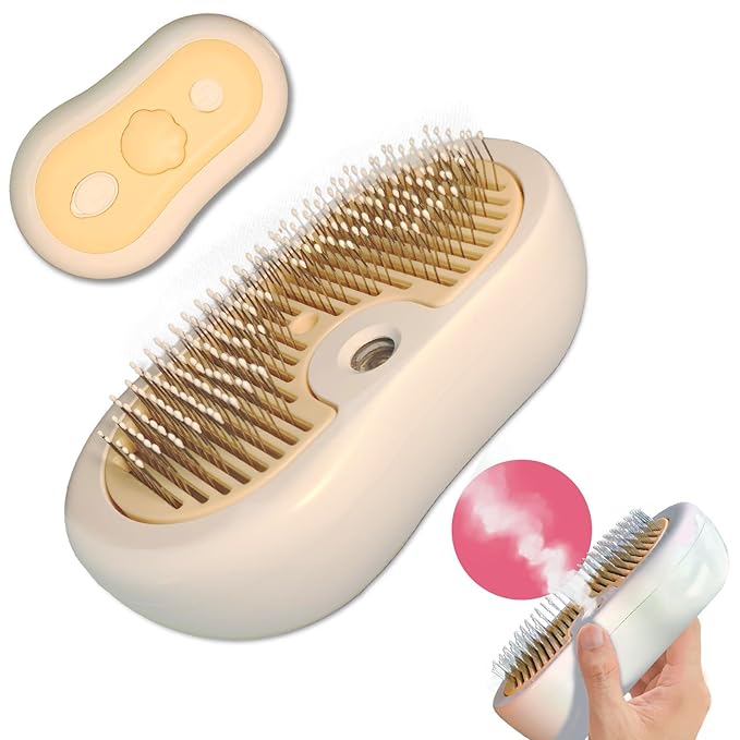 Misty - Moisturizing Pet Comb - Hair Brush with Mist, One-Click Clean, & Stainless Steel Bristles - Anti-Static Deshedding - Smooth Grooming for Cats, Dogs, & Small Pets - No Handle Compact Design-Mewly Pet