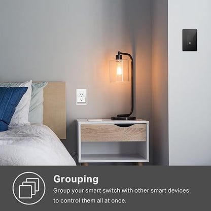 Kasa Smart Light Switch HS200-BL, Single Pole,Neutral Wire Required, 2.4GHz Wi-Fi Light Switch Compatible with Alexa and Google Home, UL Certified, No Hub Required, Black