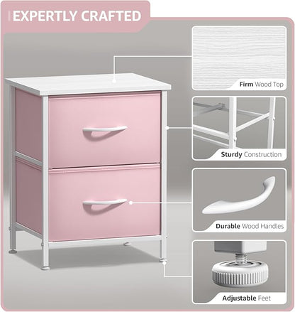 Sorbus Nightstand with 2 Drawers - Kids Bedside Furniture End Table Night Stand - Steel Frame, Wood Top & Easy Pull Fabric Bins - Dresser & Chest for Home, Bedroom Accessories, Office & Dorm (2 Pack)