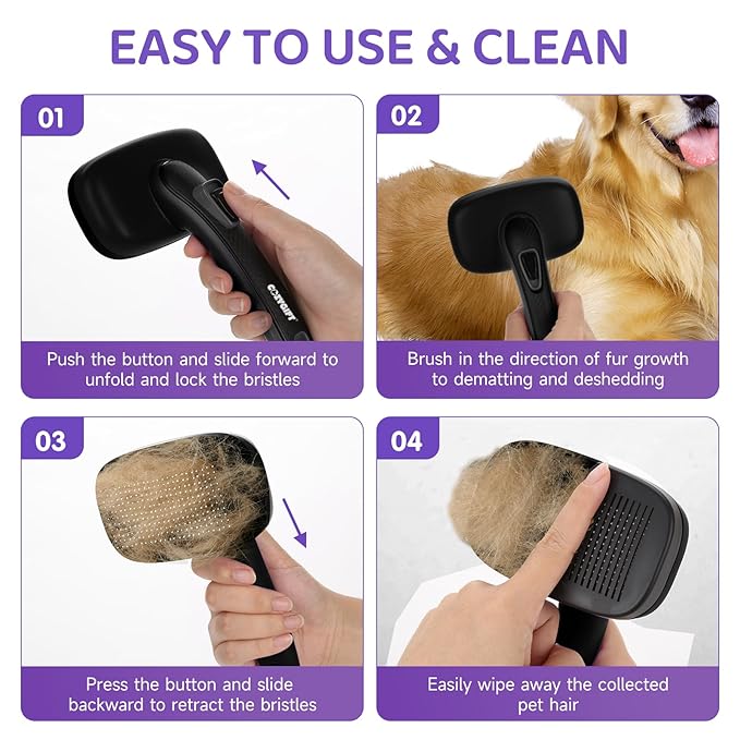 Dog Brush Kit – 3 PCS Grooming Set with Self-Cleaning Brush, Undercoat Rake & Pet Bath Brush. Great for Shedding, Tangles & Dirt Removal – Ideal for Long & Short Haired Dogs & Cats, Black-Mewly Pet