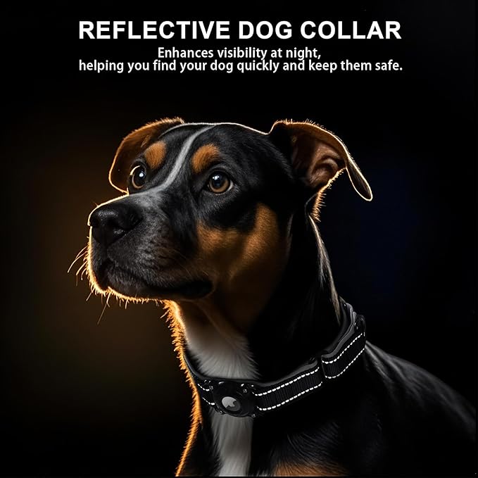 Airtag Dog Collar with Martingale Design, IP68 Waterproof Air Tag Collar Holder, Adjustable Reflective Soft Padded Nylon Dog Collar for Large Medium Small Dogs-Mewly Pet