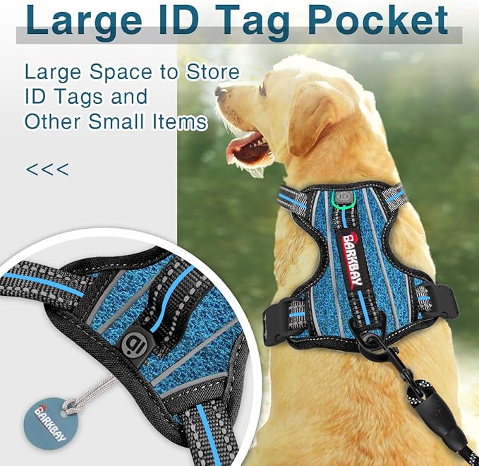 BARKBAY Dog Harness No Pull with ID Tag Pocket - Heavy Duty, Reflective, Easy Control for Large Dogs(Blue/Black,XL)-Mewly Pet