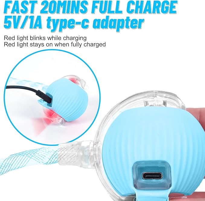 Interactive Cat Toy Ball for Indoor Cats with Mesh Tail & Foils, Automatic Rolling Three Modes Agile Moving Cat Ball to Keep Them Busy Rechargeable, Blue-Mewly Pet