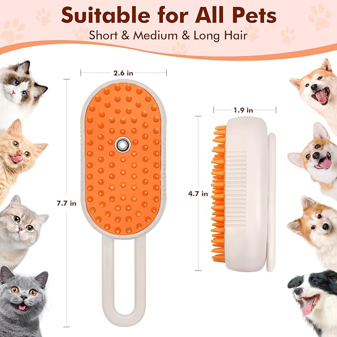 Cloud Care Cat Brush, Cat Steam Brush for Shedding, 4-In-1 Self-Cleaning Pet Steam Brushs for Long and Short Hair Cats and Dogs Grooming Supplies-Mewly Pet