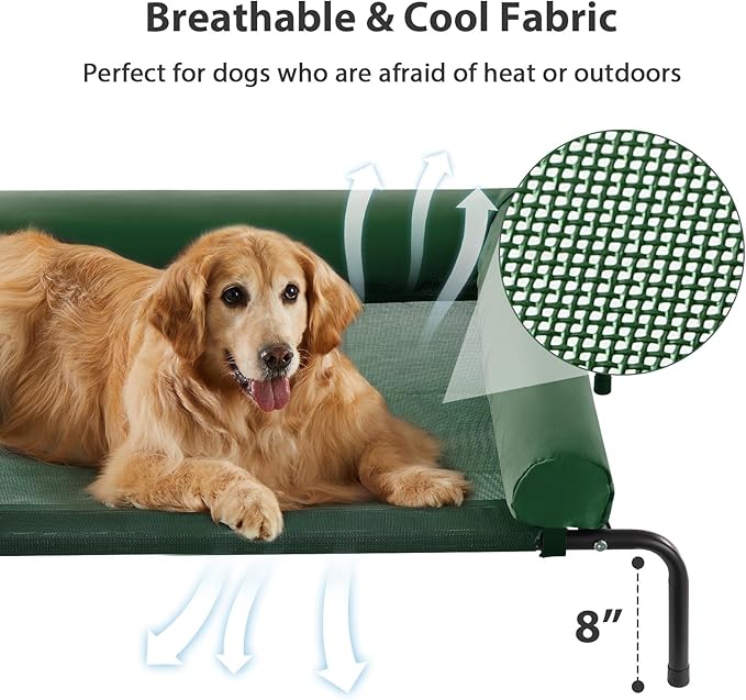 RRPETHOME Large Elevated Cooling Dog Bed, Raised Dog Cot Beds for Large Dogs, Elevated Outdoor Pet Cot, Chew Proof Portable Cooling Pet Cot with Skid-Resistant Feet and Breathable Mesh-Mewly Pet