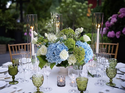 YalzoneMet Hydrangea Artificial Flowers 4 Pcs 2 White 2 Light Blue 21 inch Long Rod Real Touch Lifelike Fake Latex Hydrangea for Home Party Outdoor Wedding Gifts Christmas Decor Table Centerpiece