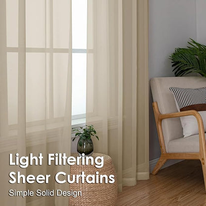 OVZME Taupe Sheer Curtains 96 Inches Long 2 Panels - Soft Light Filtering Window Sheer Panels for Living Room/Bedroom, Top Dual Rod Pocket, 1 Pair, Each 42Wx96L Inches