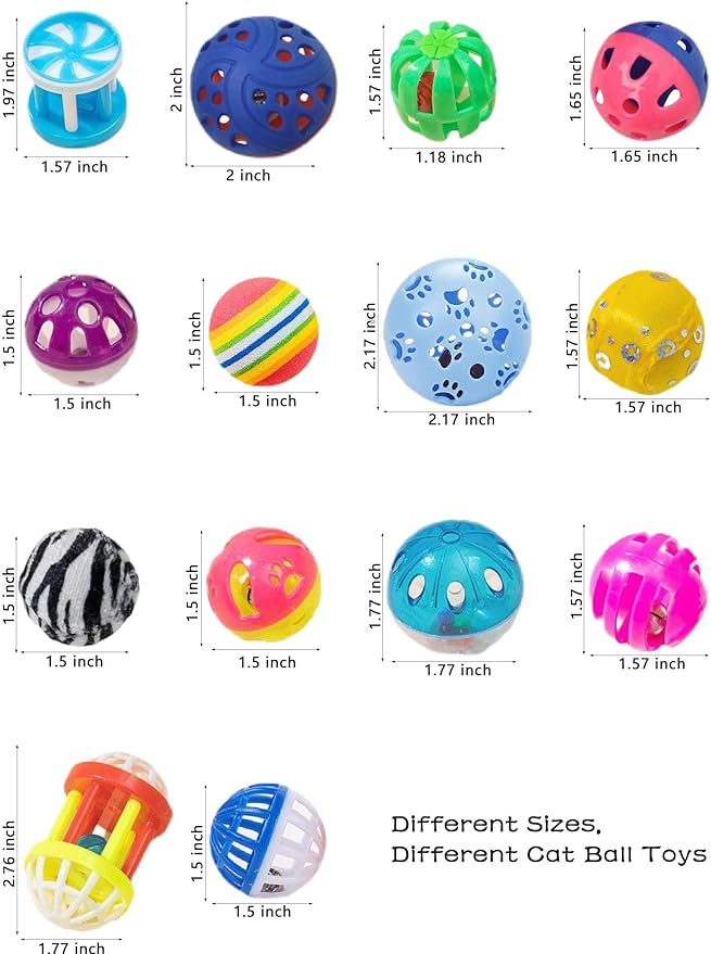 10-Pack Cat Toy Balls with Bell for All Cats, Playtime Paradise (1.5'' - 2.3'', Cat Toys Mega Set)-Mewly Pet