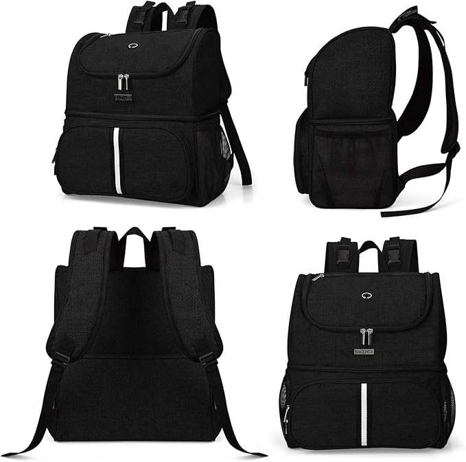 BAGLHER Pet Travel Bag, Double-Layer Pet Supplies Backpack (for All Pet Travel Supplies), Pet Travel Backpack with 2 Silicone Collapsible Bowls and 2 Food Baskets Black-Mewly Pet