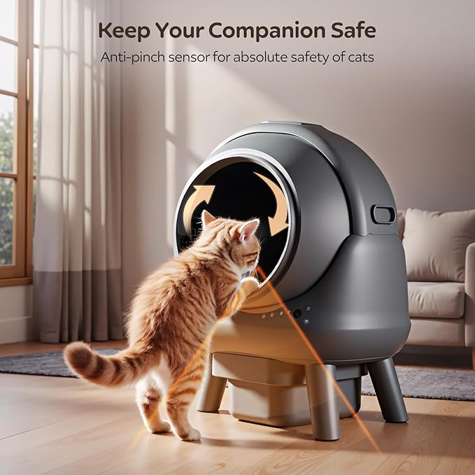 Self Cleaning Litter Box for Multiple Cats – Automatic Cat Litter Box with App Control, Odor-Free Waste Disposal, Dual Safety Sensors, Litter Bags, Grey-Qx2-Mewly Pet