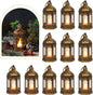 LLQ 8Pcs Mini Lantern with LED Tealight, Vintage Brown Lanterns Decorative, Hanging Candle Lanterns for Ramadan Christmas Wedding Table Centerpiece Indian Diwali Decor, Garden Fairy Party Decorations
