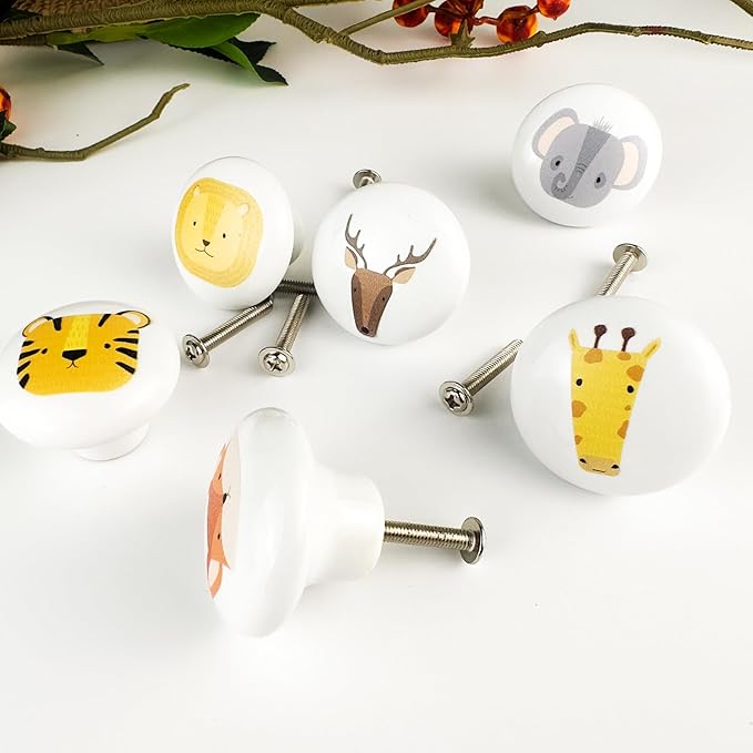6 Pack 1.5" Kids Unique Cute Nursery Animal Lion Cabinet Dresser Drawer Knobs Handles Pulls