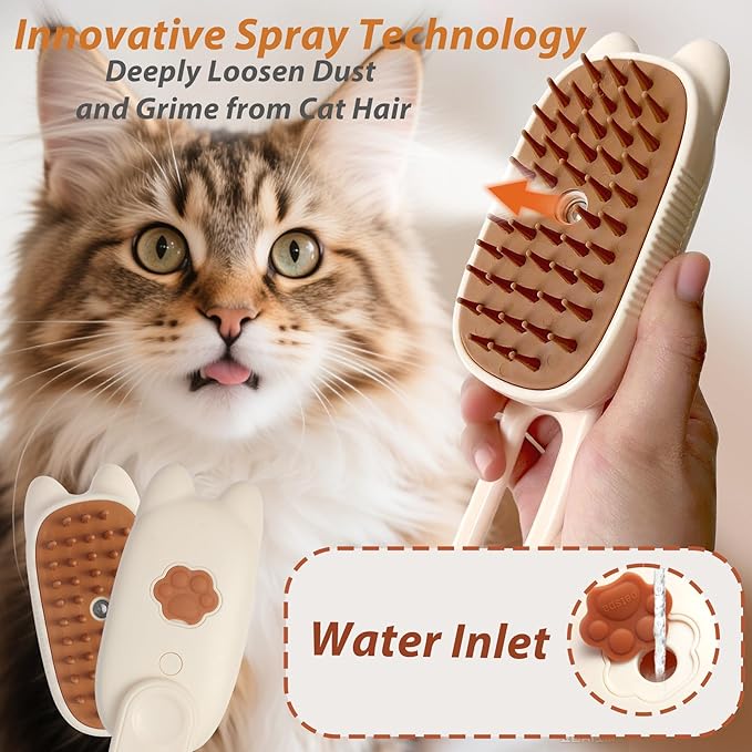 4 in 1 Cat Steam Brush Rechargeable Anti-Static Pet Spray Hair Removal Comb for Shedding and Grooming Multi-functional Pet Massage Brushes for Cats Dogs Small Animals-Mewly Pet