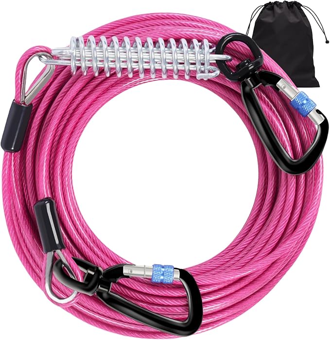 Snagle Paw Dog Leads for Yard 50FT-1000LBS Break Strength,Heavy Duty Tie Out Cable for Dogs with Swivel Lockable Hook & Spring,Chew Proof Dog Chain for Outside,Dog Run Cable for Medium Large Dogs-Mewly Pet