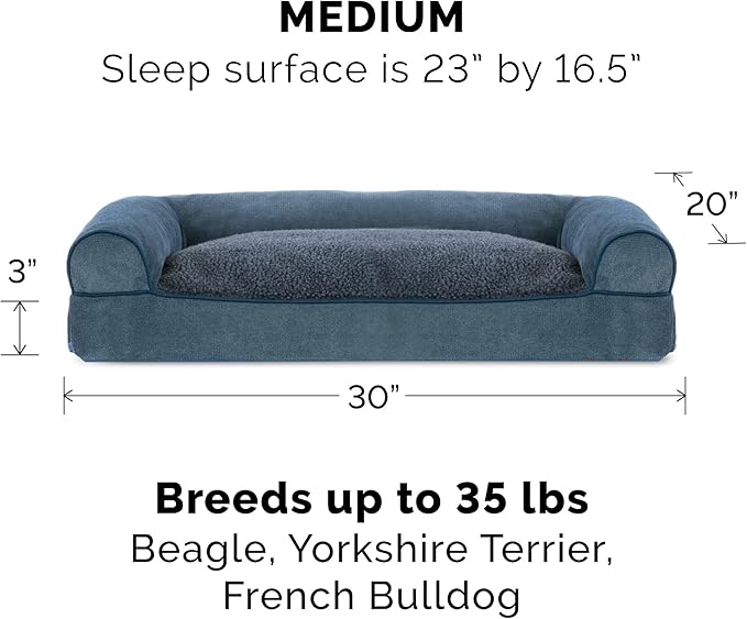 Furhaven Pillow Dog Bed for Medium/Small Dogs w/ Removable Bolsters & Washable Cover - Sherpa & Chenille Sofa - Orion Blue, Medium-Mewly Pet