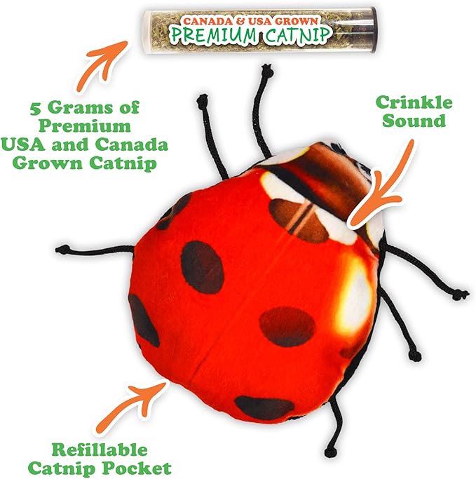 Meowijuana Refillable Cat Toys | Get Sprung - Ladybug and Mushroom Catnip Toys | Includes Potent Hand Harvested Catnip Grown in North America | Promotes Play and Cat Health-Mewly Pet