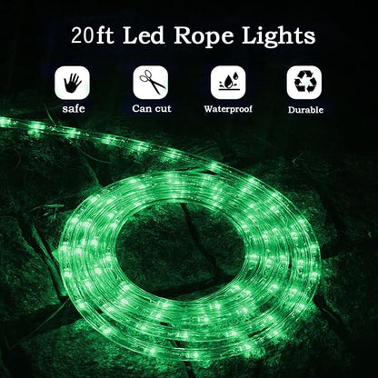 Green LED Rope Light, 20Ft LED Strip Lights Outdoor Waterproof Decorative Lighting for Indoor/Outdoor Decorations, Deck, Patio, Party and Bedroom Decorations
