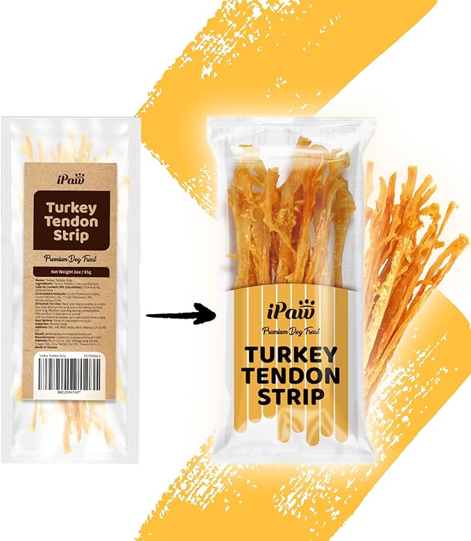 iPaw Turkey Tendons for Dogs, Turkey Sourced from USA, Hypoallergenic, All Natural Human Grade Puppy Chew, Dog Treats for Signature Series, Rawhide Alternative, Box of 10 Packs-Mewly Pet