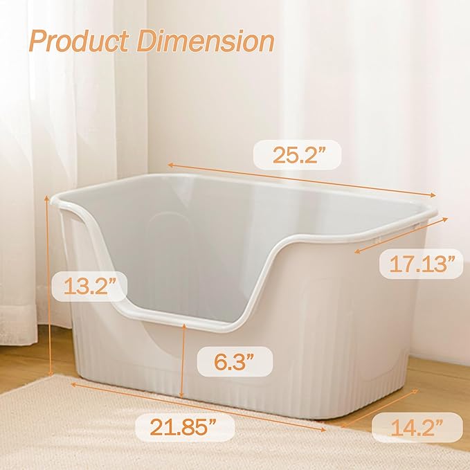 Vealind 2 Extra Large Cat Litter Box with High Sides, XL Litter Boxes for Indoor Big Cats, Grey Big Tall Deep High Wall Litter Box for 2 or Multiple Cats-Mewly Pet