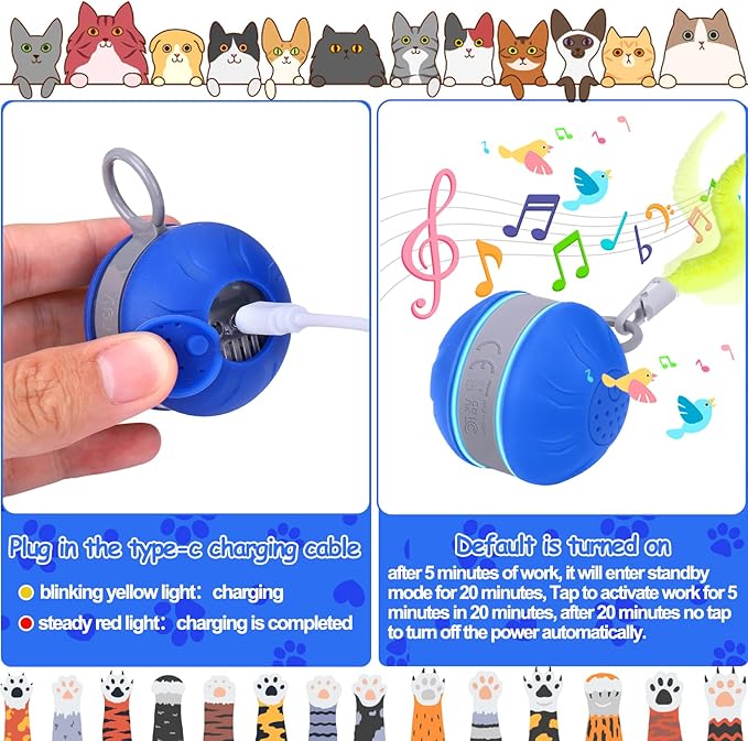 AIERSA Interactive Cat Toys for Indoor Adult Cats, Automatic Self-Play Cat Ball Toy for Kitten to Keep Them Busy, Electric Moving Chase Toy (Blue)-Mewly Pet
