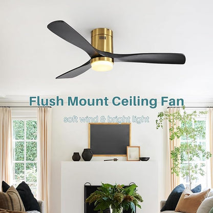 Sofucor Ceiling Fan with Lights-52 Inch Flush Mount Ceiling Fan with Light and Remote Control, Low Profile Wood Blades Modern Outdoor Ceiling Fans for Bedroom/Farmhouse/Patio/Indoor, Quiet DC Motor