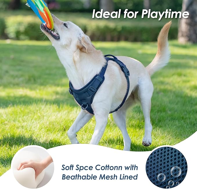 No Pull Dog Harness, Puppy Vest with Front Clip for Small Medium Large Sized Dog(Prussian Blue,L)-Mewly Pet