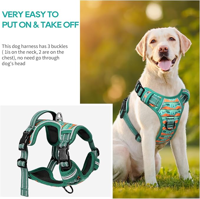 Timos No Pull Dog Harness,No Choke Front Clip Dog Reflective Harness,Adjustable Soft Padded Pet Vest with Easy Control Handle for X-Large Dogs,Wilderness,XL-Mewly Pet