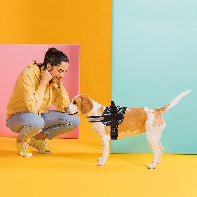Dogline Dog Harness, Reflective No-Pull Adjustable Vest with Handle for Walking, Training, Breathable, No - Choke Harness for Small, Medium or Large Dogs Room for Patches Zebra Black/White XS 15"-18"-Mewly Pet