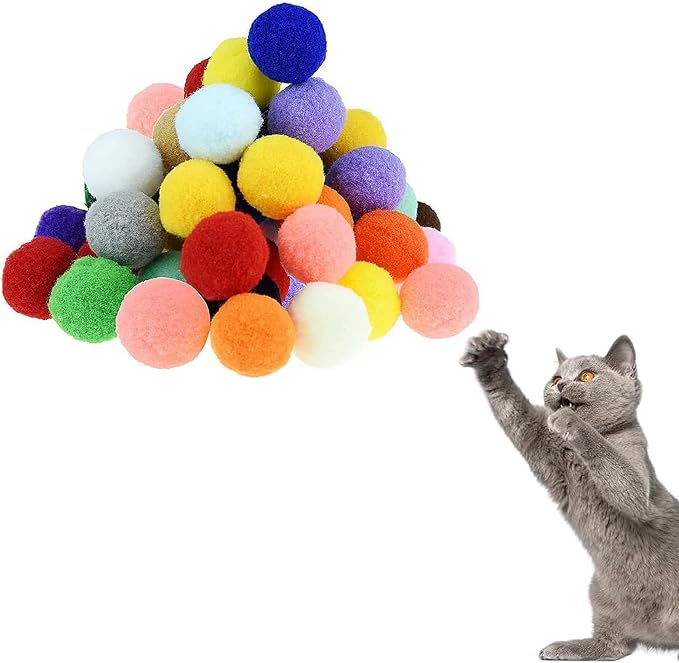 Cat Toy Balls, 20Pcs Premium Soft Pom Pom Balls for Kittens, 1,9'' Funny Interactive Cat Pompom Toys for Bored Indoor Cats Playing Plush Balls for Craft DIY Decorations, Cute Kitten Kitty Toys.-Mewly Pet