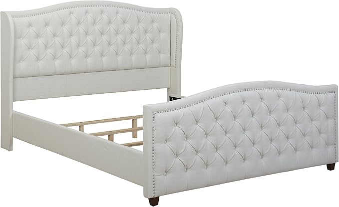 Jennifer Taylor Home Marcella Upholstered Shelter Headboard Bed Set, King, Antique White Polyester
