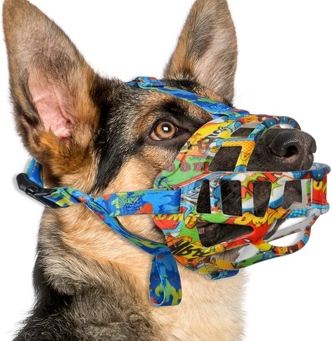 BARKLESS Dog Muzzle, Silicone Basket Muzzle for Small Medium Large Dogs, Soft Cage Mouth Cover Prevent Biting Chewing, Allow Drinking Panting, Suitable for German Shepherd-Mewly Pet