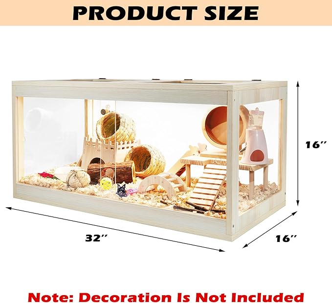 Prolee Hamster Habitat Chewproof, Mice and Rat Habitat with Transparent Sides, Hamster Cage with Openable Mesh Top, Solid Built with Lock Design (32" L x 16" W x 16" H)-Mewly Pet
