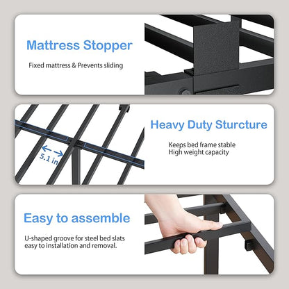 ROIL 7 inch Twin Bed Frames with Round Corner Legs Mattress Retainers 3500LBS Heavy Duty Steel Slats No Box Spring Needed Platform Noise-Free Easy Assembly