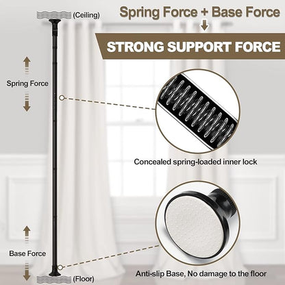 Room Divider, No Drilling Curtain Rod Wall Divider for Space Partition, Adjustable 4-10ft(H) 28-70inch(W) Heavy Duty Floor to Ceiling Tension Rod Dividers Temporary Privacy Separator Window Rods Black