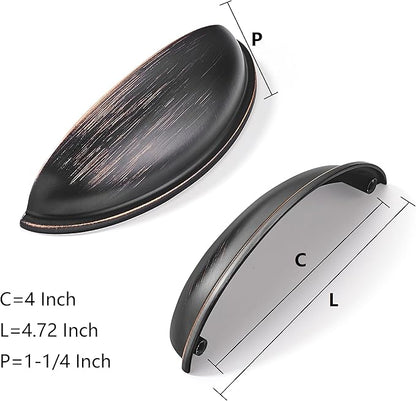 khtumeware 10 Pack 4" Drawer Pulls Oil Rubbed Bronze Cabinet Cup Pulls Kitchen Hardware Cabinet Handles Drawer Handles Knobs 4 inch Hole Center