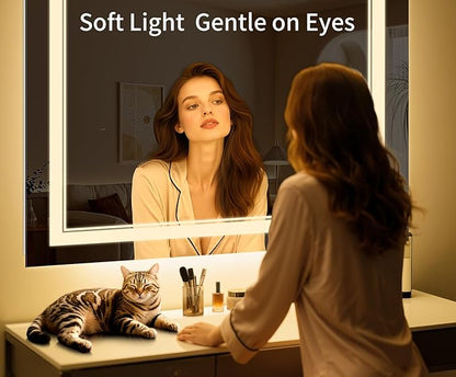 36"x36" LED Bathroom Mirror with Anti-Fog, Stepless Dimmable Lights, 3 Color Modes, Shatter-Proof Tempered Glass, Memory Function & Waterproof Design